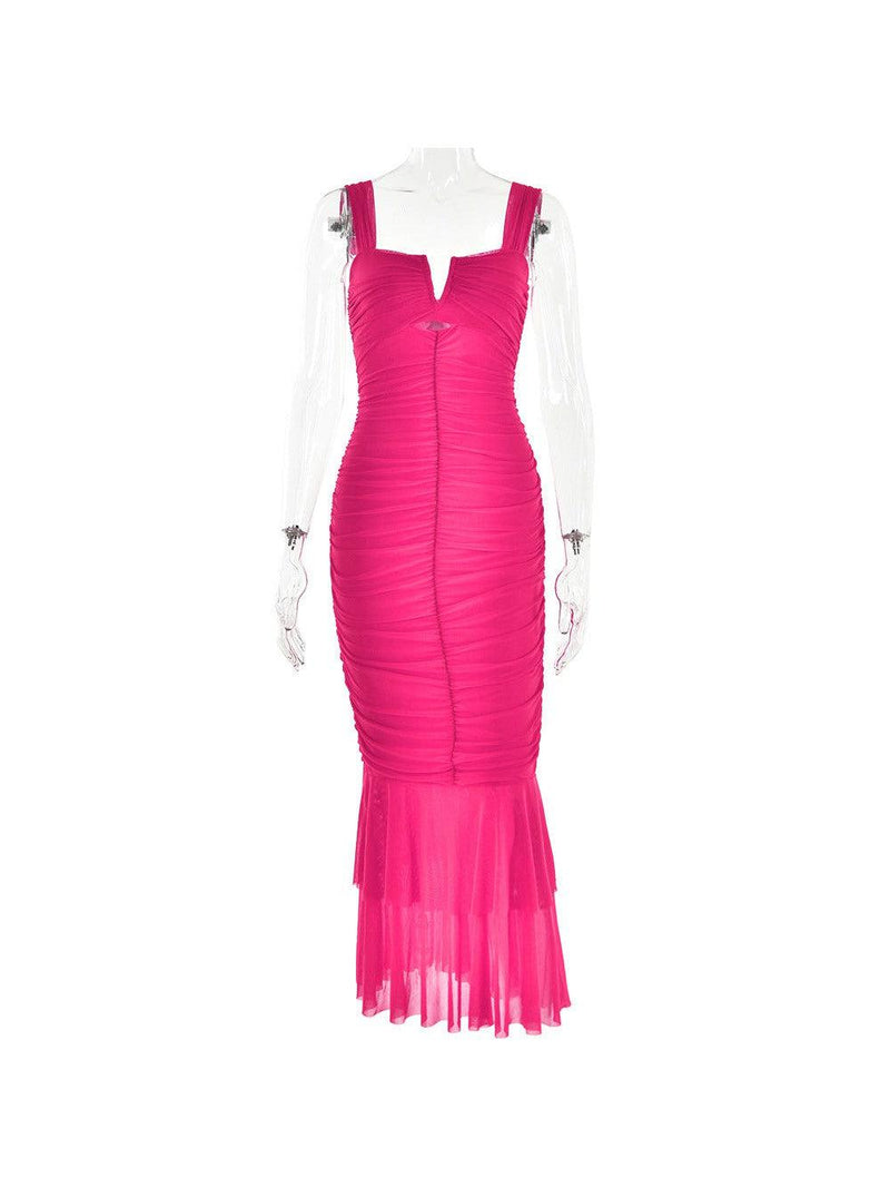 Hollow Out V Neck Mermaid Mesh Maxi Dress