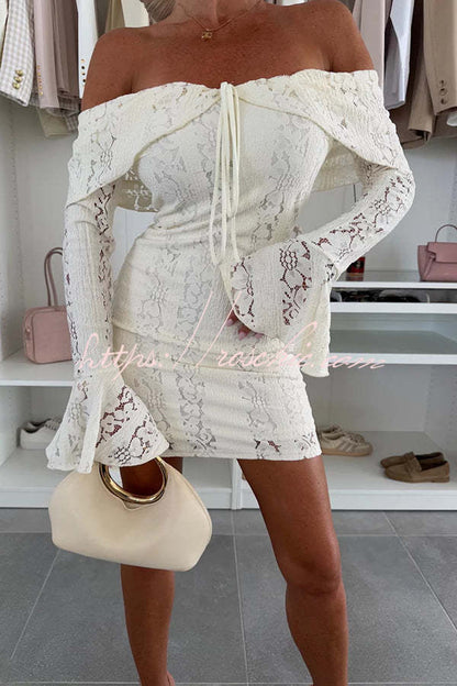 Color Lace Off Shoulder Lace Slim Mini Dress