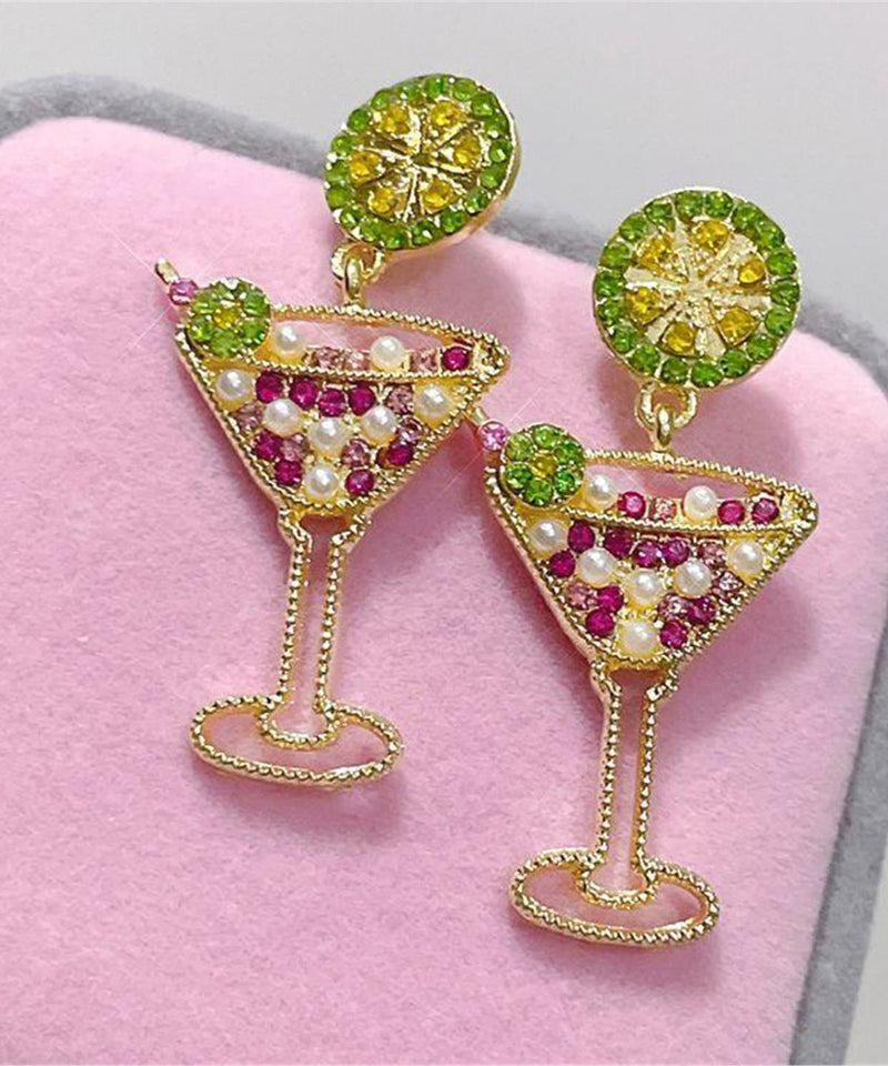 New Juice Wine Glass Zircon Stud Earrings