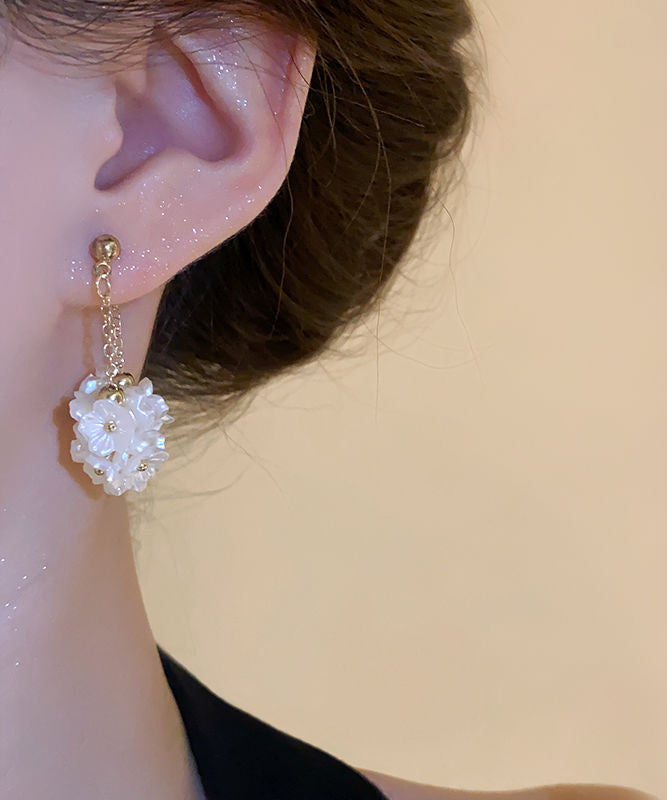 White Sterling Silver Alloy Tassel Hoop Earrings