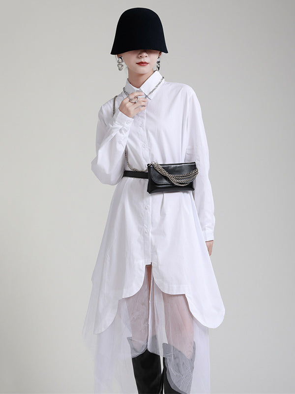 Urban Loose Split-joint Lapel Long Sleeves Midi Dress