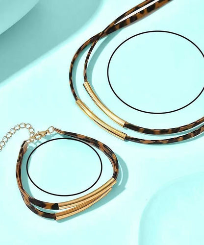 Leopard Copper Alloy Double-layer Necklace and Bracelet Two-piece Set