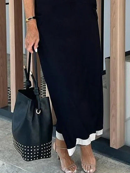 Batwing Sleeves Loose Split-joint Boat Neck Maxi Dresses