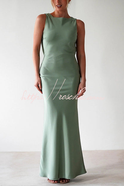 Color Backless Lace-up Slim Maxi Dress