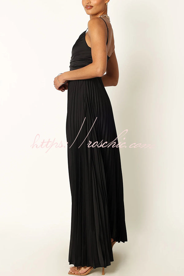 Catch the Light Satin Pleated V-neck Slip Maxi Dress