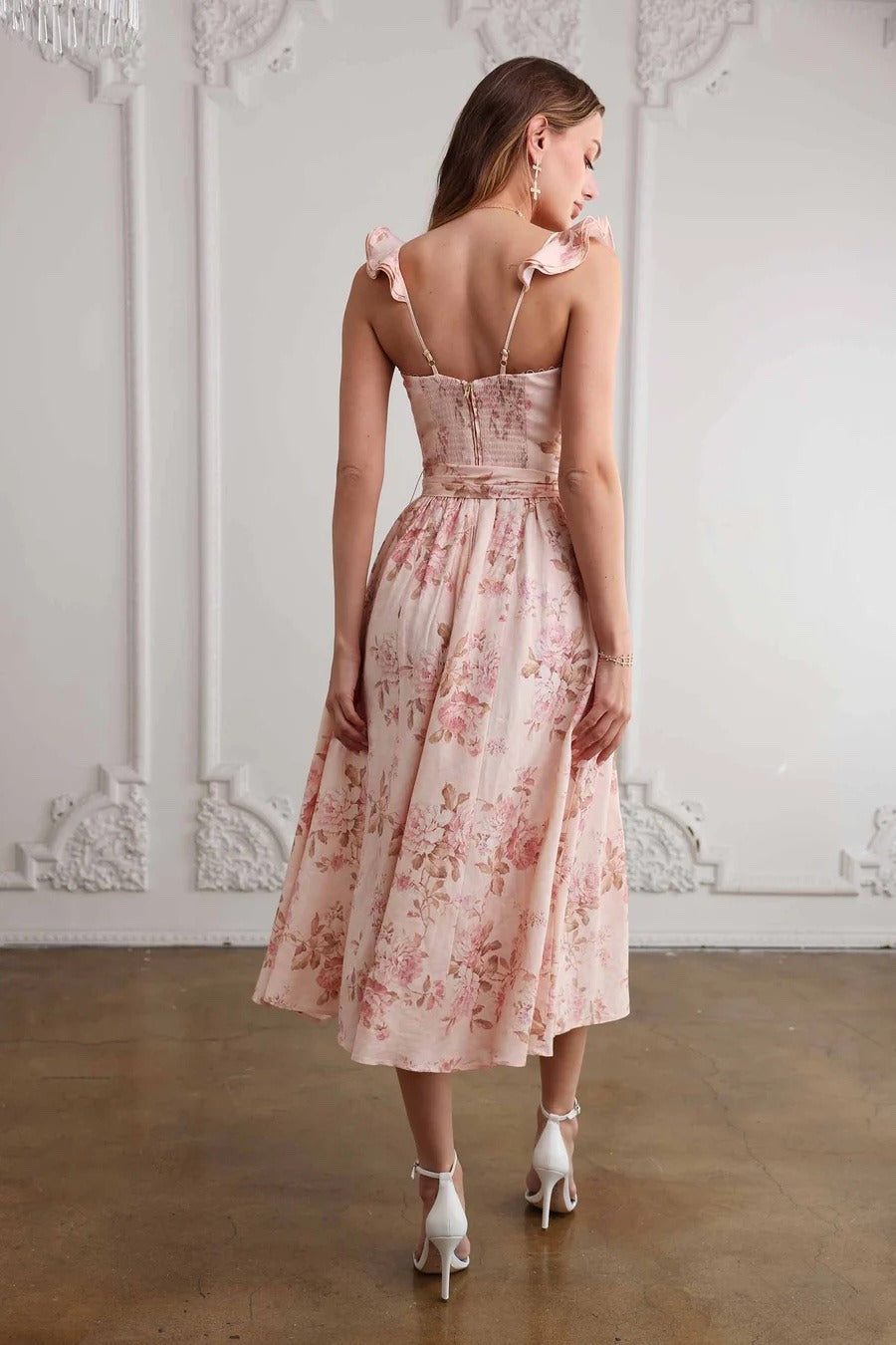 Print Waist Tie Cami Midi Dress