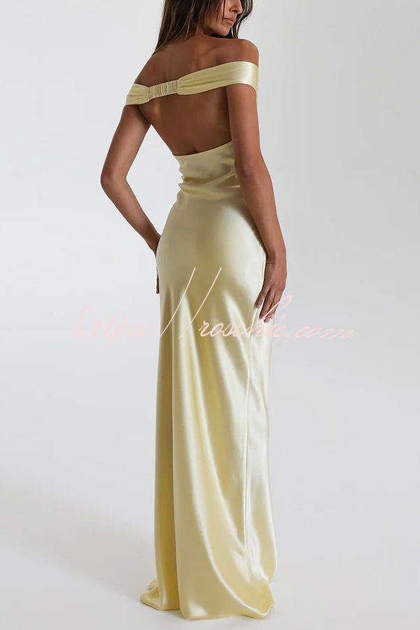 Color Off-shoulder Backless Slim Maxi Dress