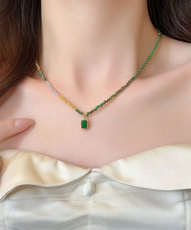 Colorblock Sterling Silver Overgild Beading Gem Stone Pendant Necklace