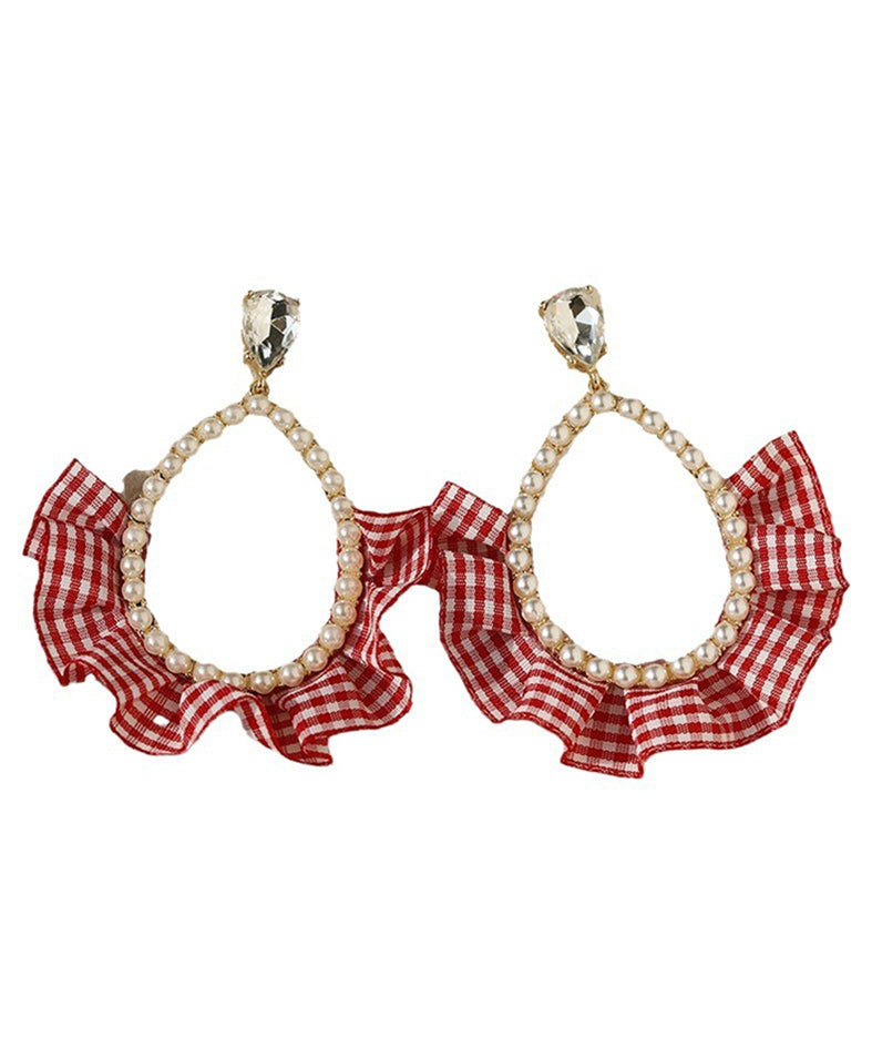 New Red Sterling Silver Overgild Crystal Pearl Water Drop Drop Earrings