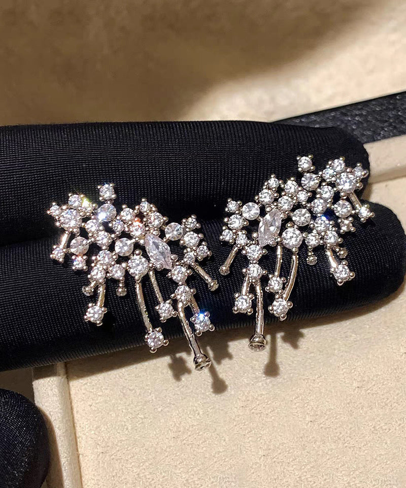 Silk Sterling Silver Zircon Fireworks Pearl Stud Earrings