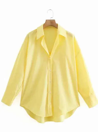 New Simply Candy Color Single Breasted Poplin Shirts Office Lady Long Sleeve Blouse Chemise Tops