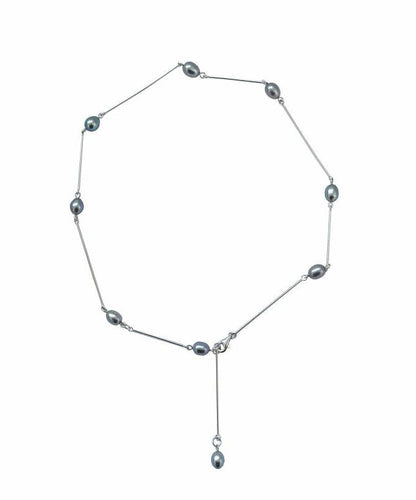 Silk Stainless Steel Pearl Lariat Necklace