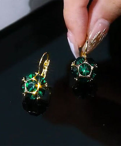 Green Copper Alloy Zircon Crystal Drop Earrings