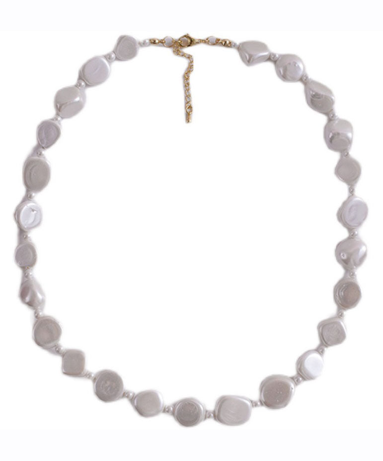 White Asymmetricar Pearl Gratuated Bead Necklace
