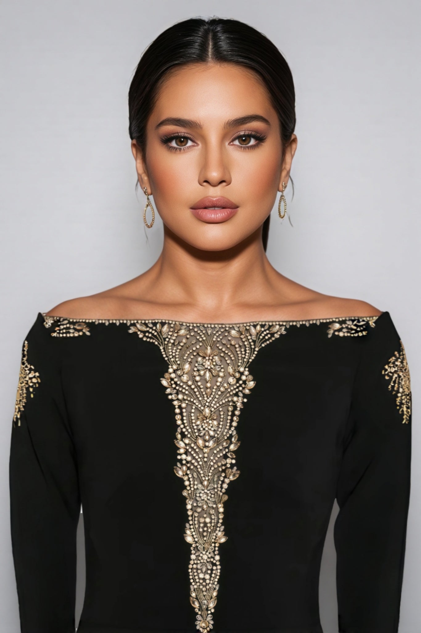 Iontk Black Beaded Diamond Mesh Maxi Dress