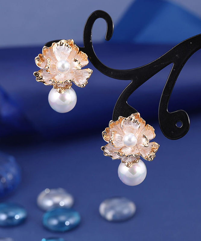 Boutique Gold Sterling Silver Overgild Pearl Stud Earrings