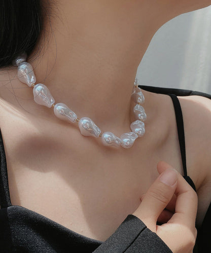 White Alloy Asymmetrical Pearl Princess Necklace