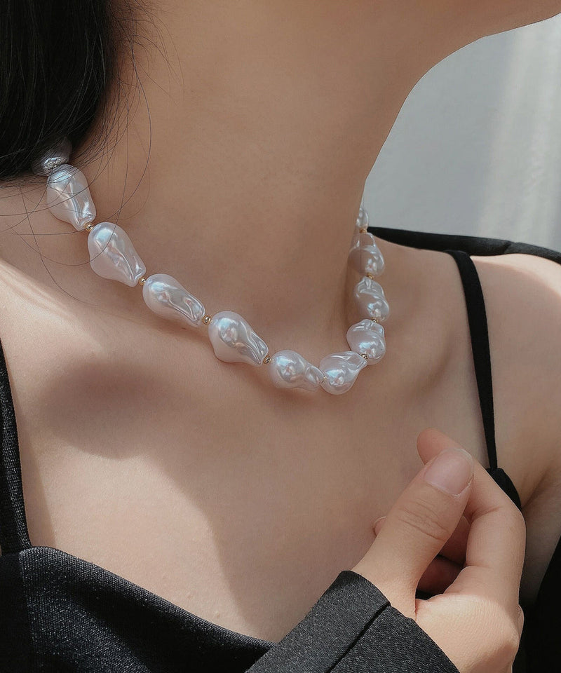 White Alloy Asymmetrical Pearl Princess Necklace