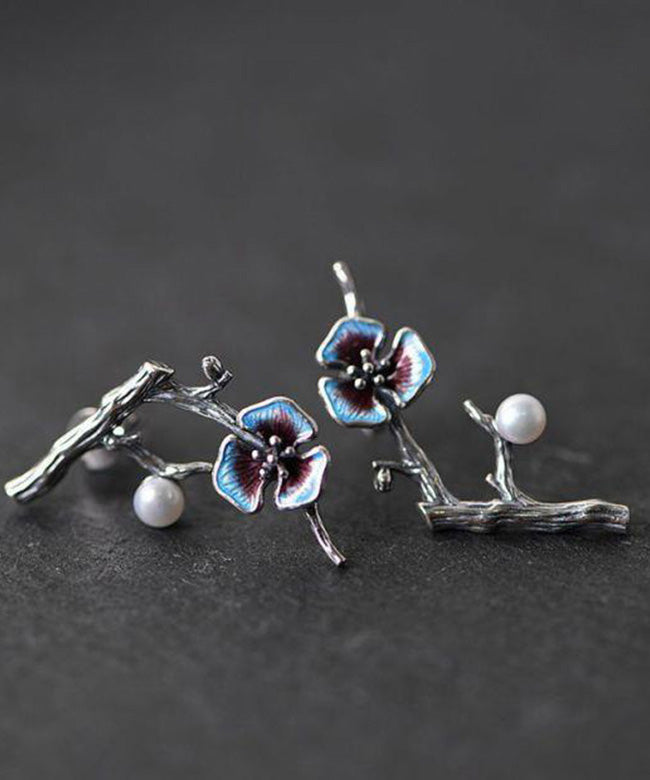 Silk Silver Inlaid Gem Stone Stud Earrings