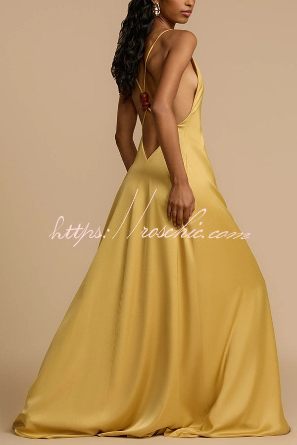 Golden Hour Plung V-neck Resin Beads Detail Backless Maxi Dress
