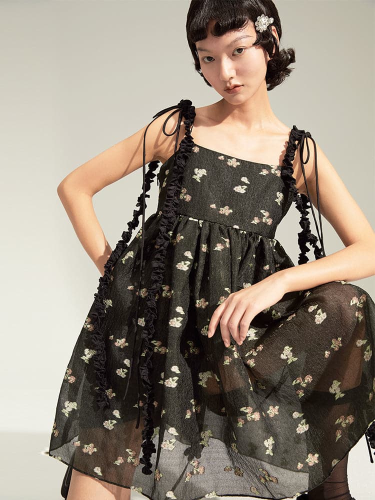 Princess Lace Jacquard Dress With Delicate Straps