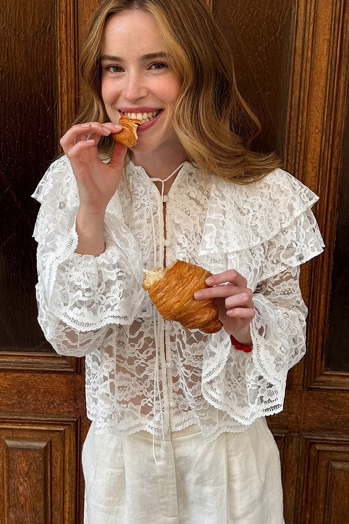 Lace Ruffle Long Sleeve Blouse