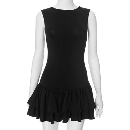 Ruffles Splice Vest Mini Dress for Sleeveless Slim Fit Color Hot Girl Club Party Dress Female