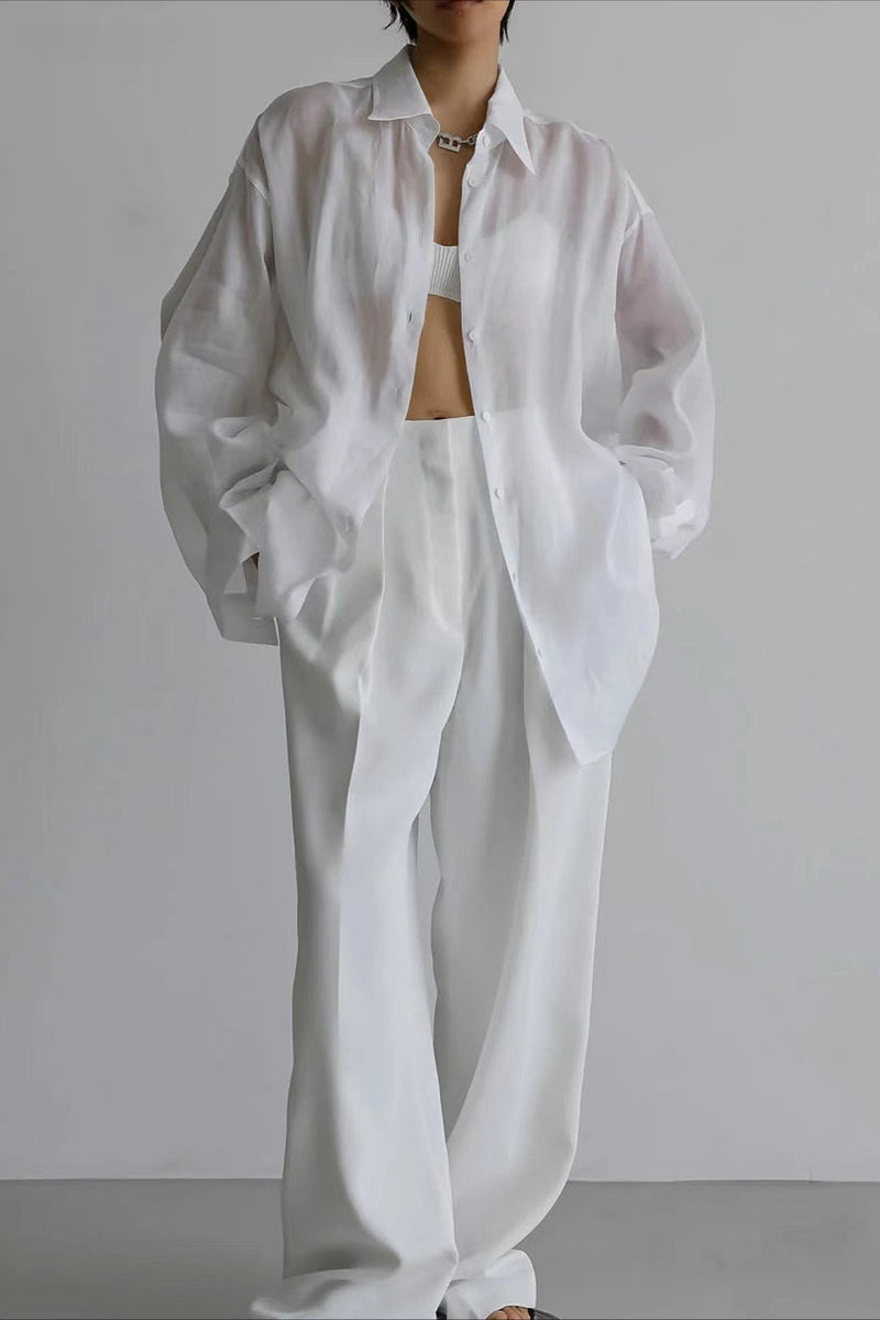 High-end Collared Loose Fit White Blouse