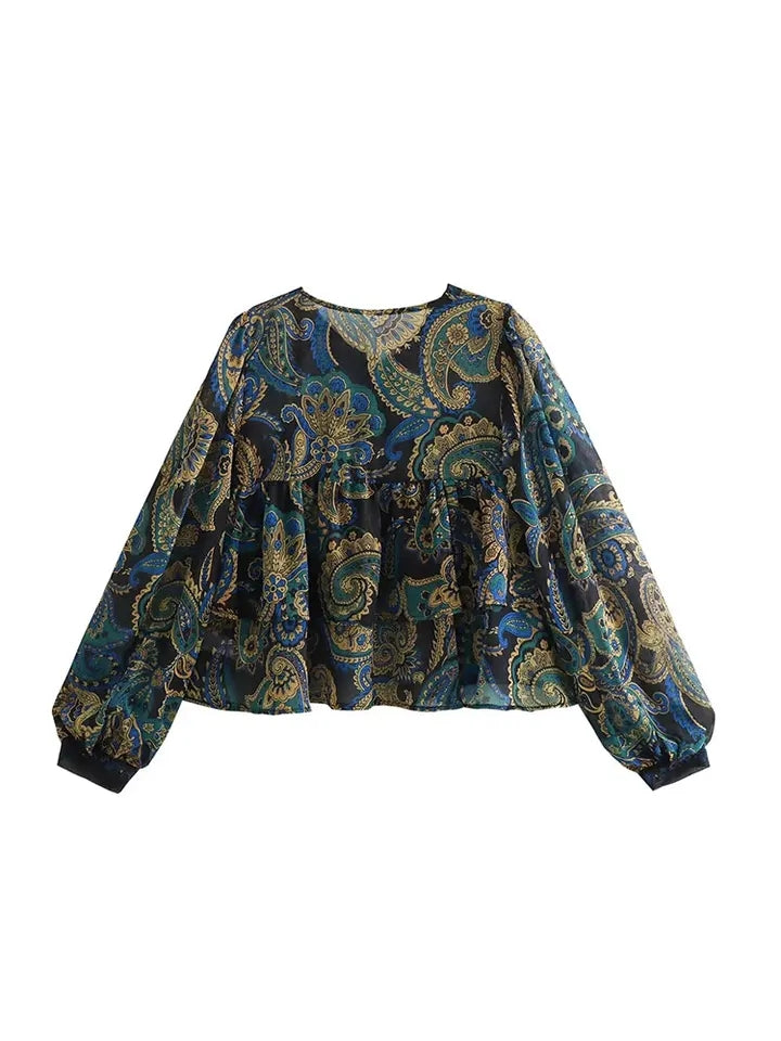 Print Ruffle Blouse
