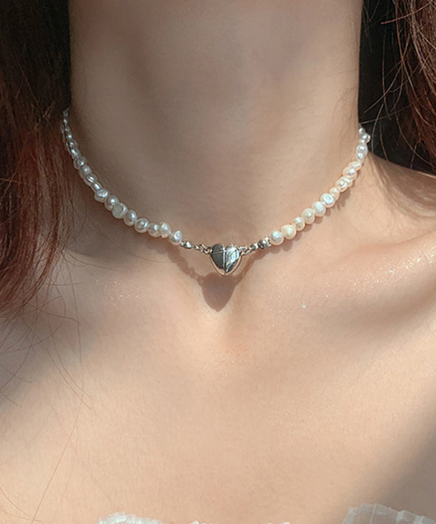 White Overgild Asymmetricar Love Pearl Pendant Necklace