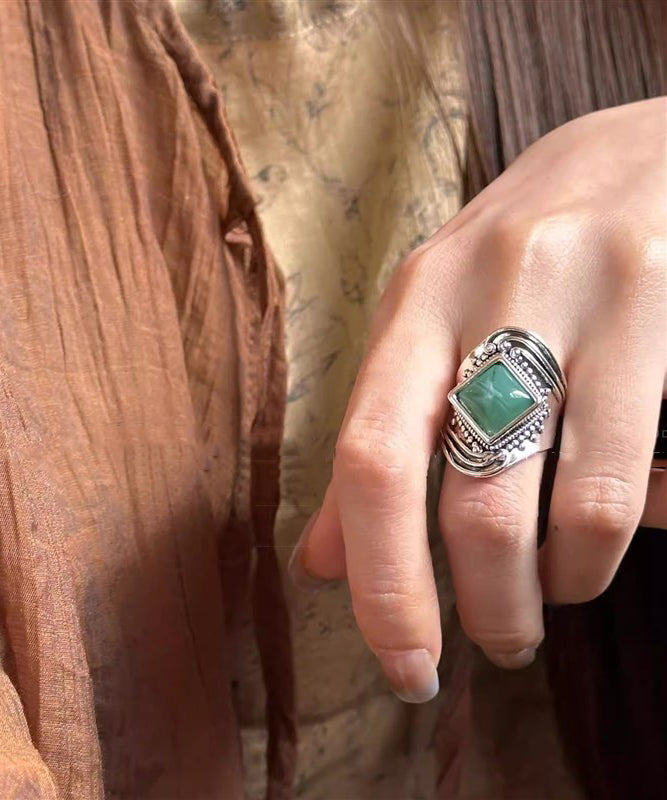Green Sterling Silver Turquoise Dragon Totem Ring
