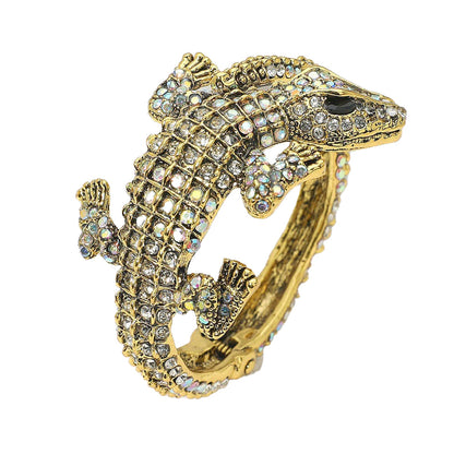 Crystal Rhinestone Crocodile/alligator Embellished Bracelet: Ab Gold