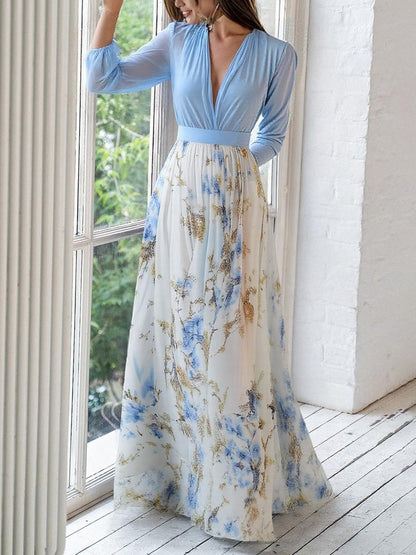 Print V-neck Maxi Dress