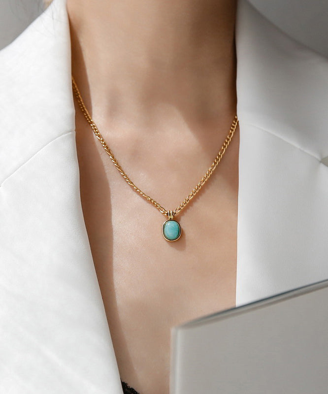 New Gold Stainless Steel Overgild Gem Stone Pendant Necklace