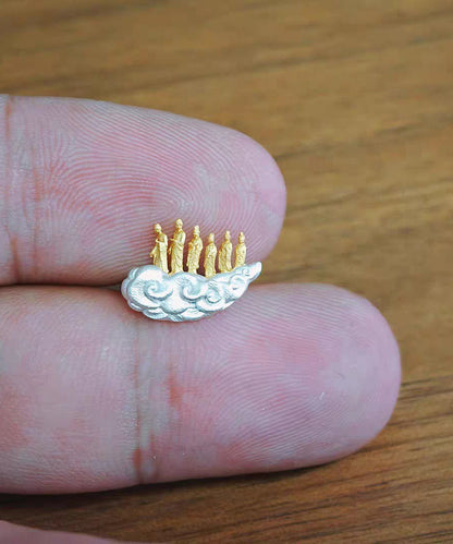 Gold Sterling Silver Overgild Auspicious Clouds Lotus Six Buddhas Stud Earrings