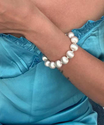 White Stainless Steel Silk Brushed Pearl Chain Bracelet