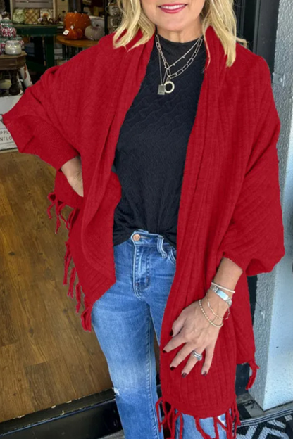 Fringed Trim Irregular Cardigan Collar Outerwear(9 Colors)