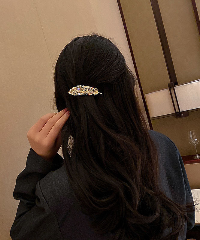 Gold Alloy Pearl Zircon Feather Duck Mouth Hairpin