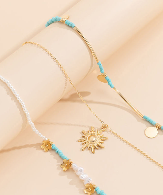Blue Alloy Rice Ball Detachable Pendant Necklace