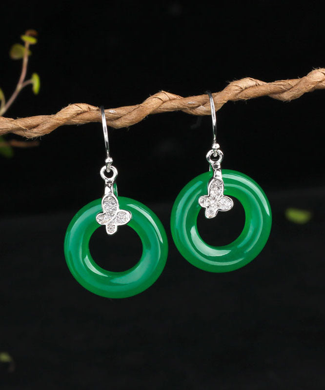 Diy Green Sterling Silver Jade Zircon Leaf Drop Earrings
