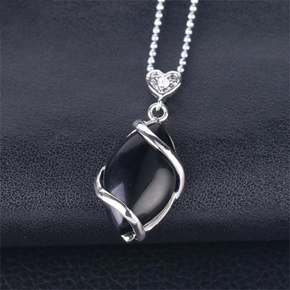 Buddha Stones Marquise Pattern Natural Crystal Stone Charm Necklace Pendant