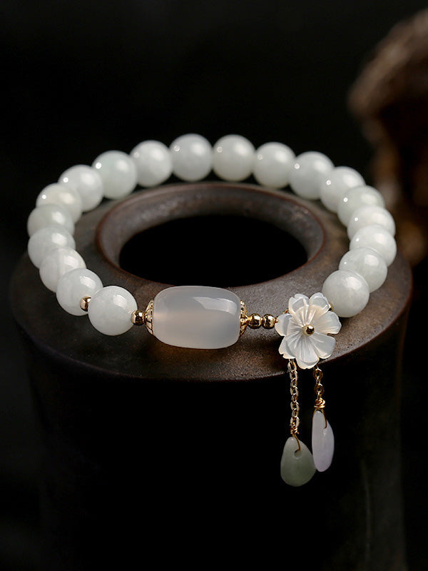 National Jade Beads&flower Handmade Bracelet