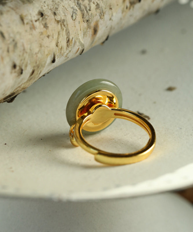 Gold Sterling Silver Overgild Jade Cloisonne Rotatable Rings