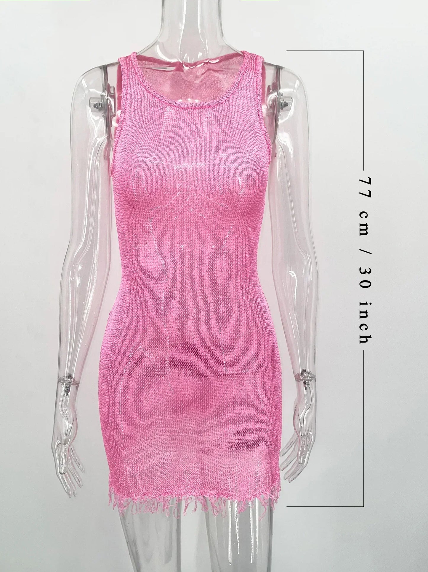 See-through Mini Dress for Sleeveless Hollow Out High Waist Bodycon Dress Female Y2k Party Dress