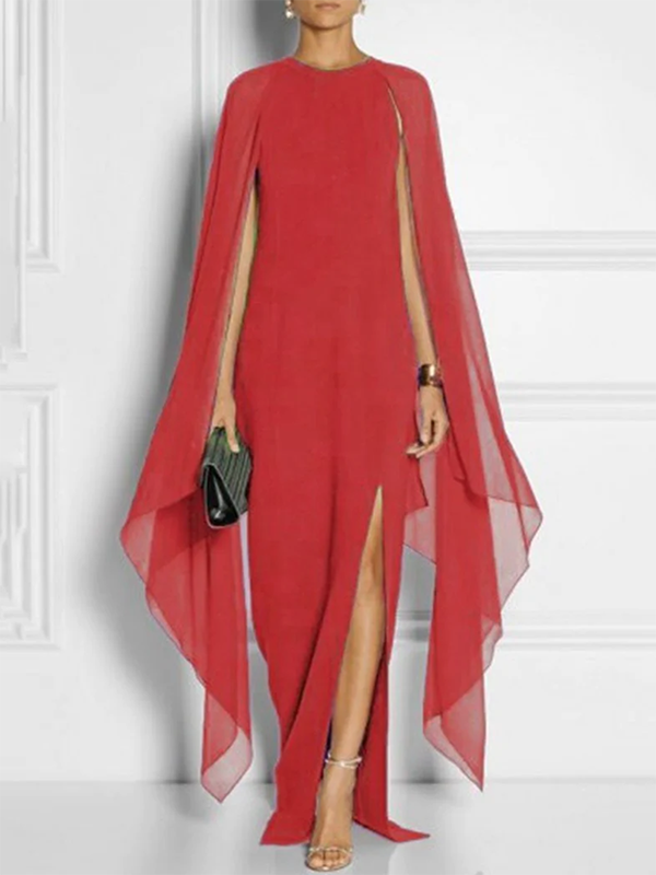 Loose Color Round-neck Maxi Dresses