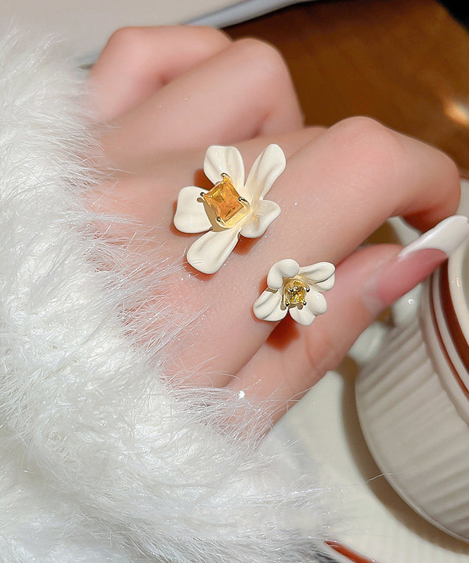 White Copper Overgild Acrylic Zircon Open Rings