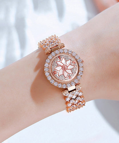 Style Rose Gold Stainless Steel Zircon Starry Sky Watch and Bracelet Two Piece Set