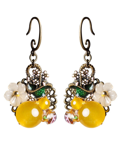 Regular Yellow Copper Pearl Coloured Glaze Oil Drip Drop Earrings