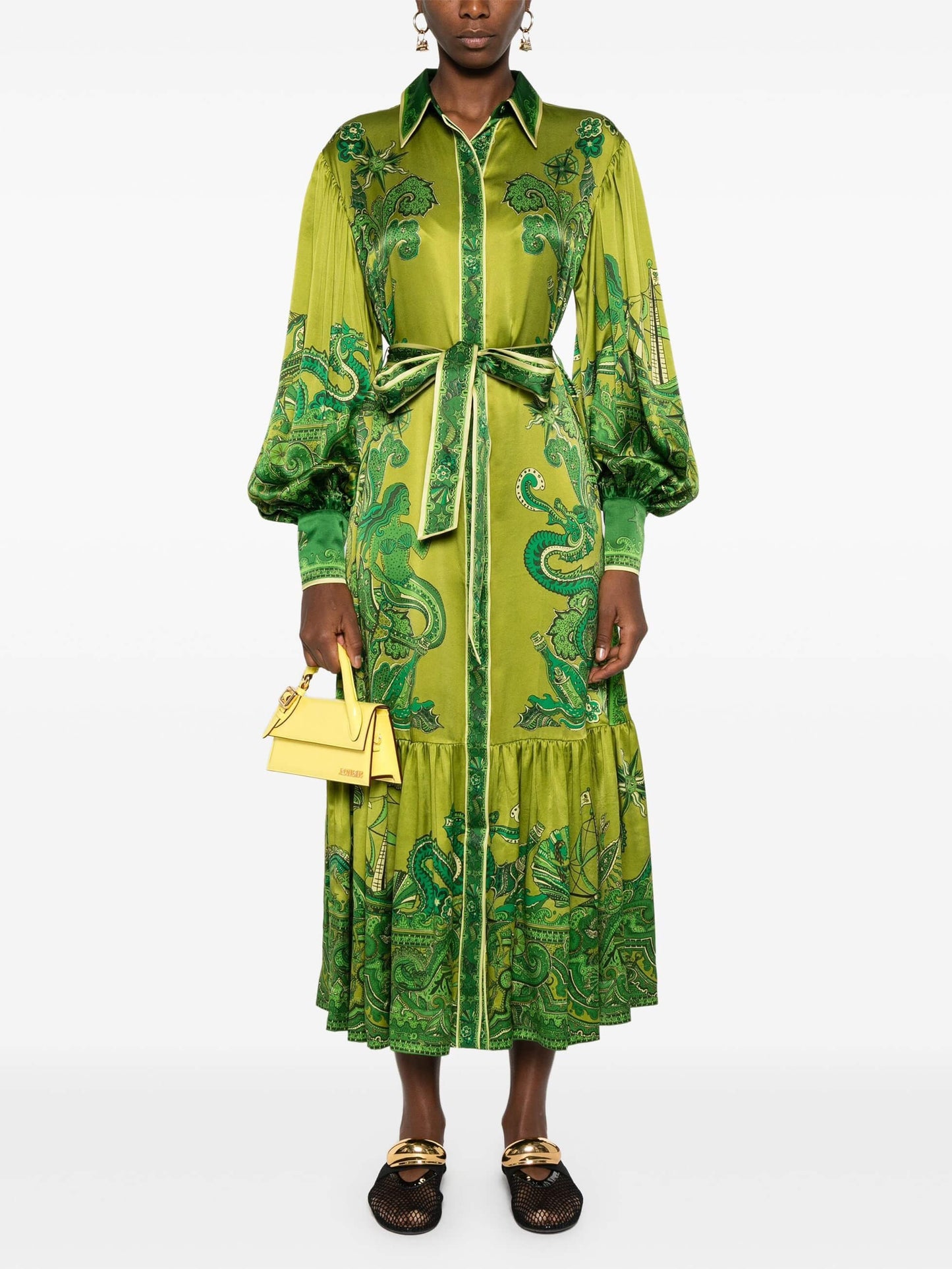 Exquisite Graphic Print Single-breasted Midi Dress