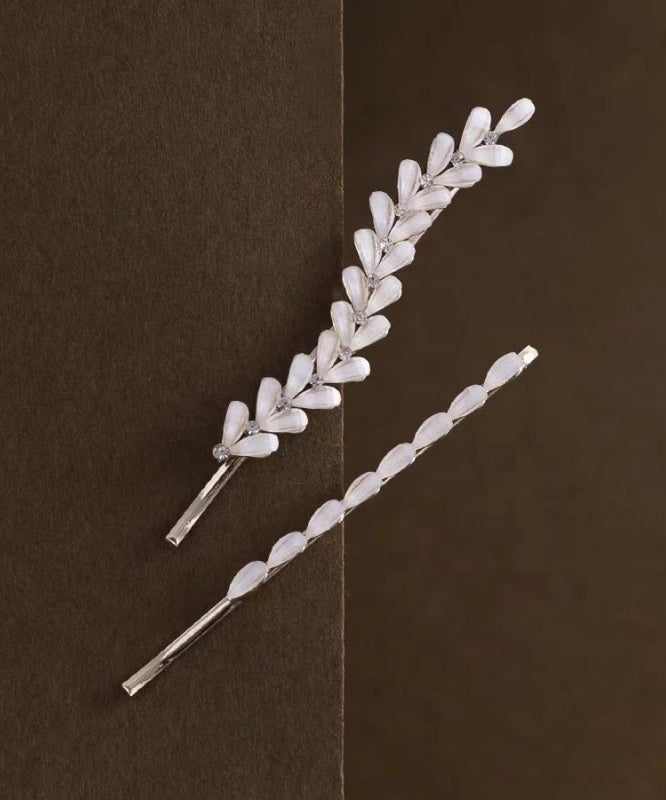 Brief White Alloy Zircon Olive Leaf Two-piece Set Hairpin